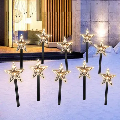 Zdjęcie produktu dla Zestaw 10 lampek LED do dekoracji ogrodu, ciepła biel, zasilane bateriami, timer 6/18 godzin, 36 cm