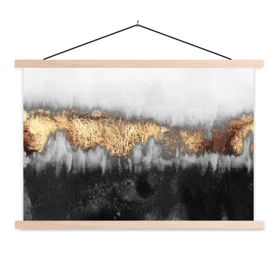 Produktbild von MuchoWow® Textilposter Gold - Chic - Abstrakt 120x80 cm mit holzfarbenen Rahmen - Aufhängeset