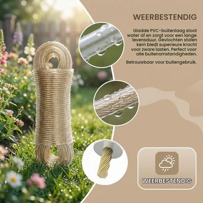 Wäscheleine 30 m, 3 mm, mit Stahlkern, PVC-ummantelt