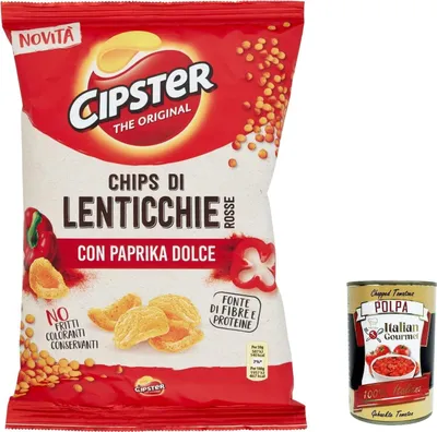 Produktbild von 6x Cipster di Lenticchie Rosse alla Paprika Rote Linsenchips mit Paprika, ikonische Form und knackiger Geschmack, 80 g