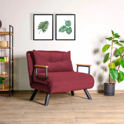 Obrázek produktu pro Hanah Home, Sando Single - Maroon, rozkládací pohovka, jednomístná rozkládací pohovka, kaštanová hnědá, polyester, 67 x 78 x 78 x cm