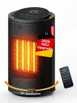 Produktbild von WOWDSGN Tragbarer Keramik-Heizlüfter 1500W PTC, Energiesparend mit ECO & Thermostat, Schnellaufheizung in 2 Sek., Leise 34 dB, 70° Oszillation
