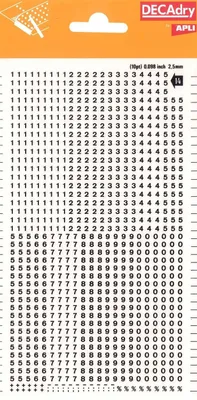 Image de Lettres et chiffres transférables, de couleur noire. Chiffres de 2,5 mm, de couleur noire