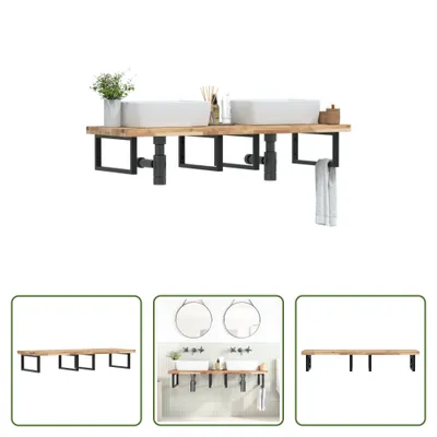 Image de The Living Store Étagère de lavabo murale en acier et acacia