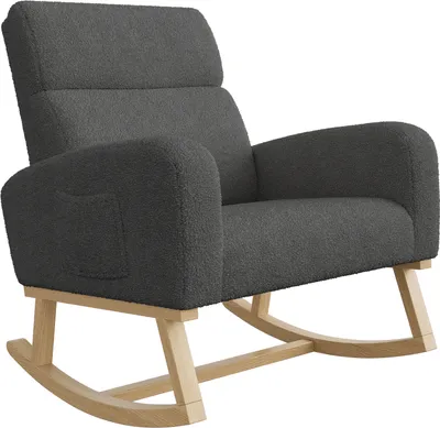 Image de CDGlobal Fauteuil à bascule, Fauteuil Lounge rembourré avec accoudoirs & coussin d'assise en bois, Fauteuil à bascule pour le salon et la chambre à coucher