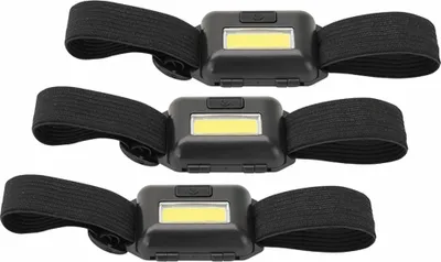 Produktbild von Sintron Gear Kopflampe, anpassbare Stirnlampe aus ABS mit 3 W COB-LED's, Batterie-Betrieb, für Joggen, Outdoor-Camping oder Notfall, 3er Set, schwarz