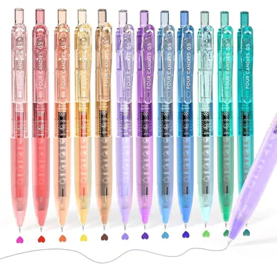 Produktbild von Gelschreiber Set 12 Stück 0,5 mm feine Spitze schnell trocknend transparent mehrfarbig mit Griff