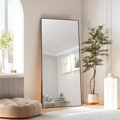 Immagine prodotto di Grande specchio a figura intera, 180 x 80 cm, grande specchio da appoggio, specchio da appendere, rettangolare, nero