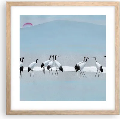 Produktbild von Gerahmtes Poster - Rahmen in heller Eiche - Vögel Kraniche Natur - 40x40 cm - Wand Bild - Wanddeko - Wandbilder - Kunstposter - Wandposter - Bilderrahmen - Bilder - Kunstdruck - P2NAC40x40-4921