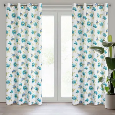Produktbild von Vorhang ALMA weiß blau 140x250 cm  Ösen Ösenvorhang