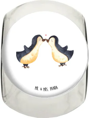 Produktbild von Mr. & Mrs. Panda Süßigkeiten Glas Pinguine Kuss XL 2000ml - Weiß - Geschenk, für Freundin, Vorratsdose, Frischhaltedose, Hocheitstag, Frauen, Teedose, Aufbewahrungsdose
