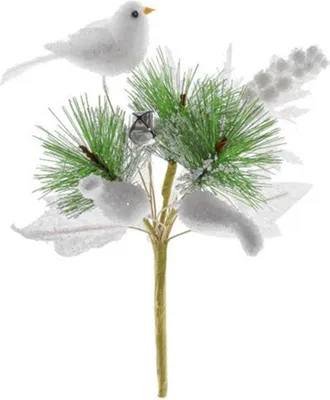 Produktbild von Zweig MagicHome Weihnachten, mit Vögelchen, weiß, 18 cm