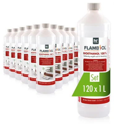 Produktbild von 120x 1 L FLAMBIOL® Bioethanol Hochrein 100 % in Flaschen für Edelstahl-Tisch-Kamine