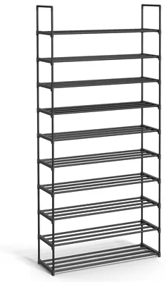 Produktbild von SONGMICS Schuhregal mit 10 Ebenen, offener Schuhschrank hoch, Schuhständer schmal, Schuhaufbewahrung, aus Metall, platzsparend, für Ankleidezimmer, Flur, 30 x 94 x 206 cm, schwarz LSA10BK