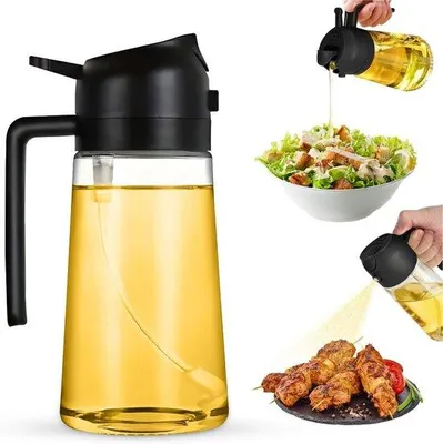 Produktbild von Gläserner 2-in-1 Oliespray mit 470 ml Oliemenge - ideal für die Küche, das Grillen und Barbecuen - schwarzer Gläserner Sprayer