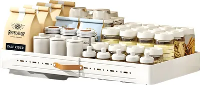 Productafbeelding van Uittrekbare keukenlade-organizer – Zelfklevende schuiforganizer voor kruiden en keukenopslag – Koolstofstaal, wit, maat M