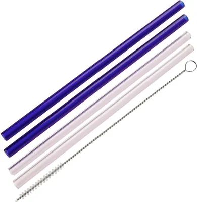 Image de Fackelmann Pailles Lot de 4 Rio Party, avec brosse, verre, multicolore, 21 cm, 54847