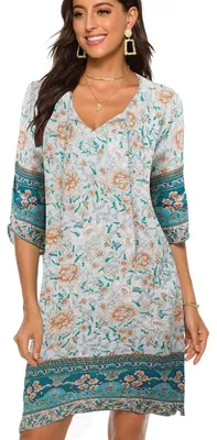 Productafbeelding van Vrouwen Vintage Bohemian Tuniek Jurk met Bloemenpatroon