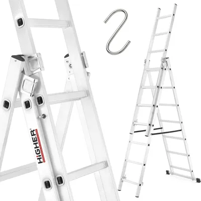 Zdjęcie produktu dla Drabina aluminiowa z opcją na schody 3x7 HIGHER 4,25m Hobby 150kg