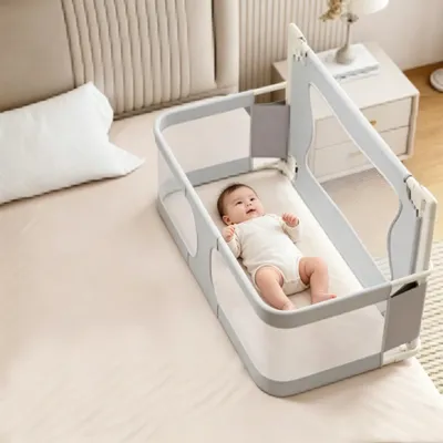 Produktbild von 3 in 1 Faltbare Beistellbett Baby 120x50cm,Baby-Stubenwagen,Kinderbett Babybett Kinderreisebett Reisegitterbett,der auf das Bett gestellt Werden kann