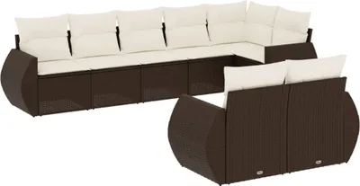 Image de vidaXL Ensemble de jardin canapé 8 pièces avec coussins Marron Poly rotin