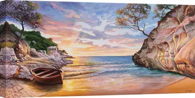 Productafbeelding van Zeilborden met het thema zee – Adriano Galasso, baai bij zonsondergang – 120 x 60 cm