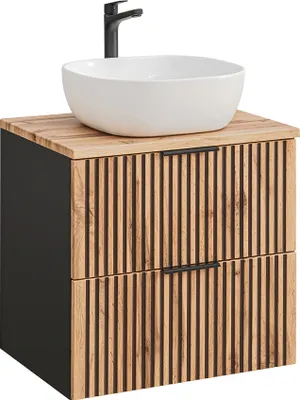 Produktbild von Waschtisch 60.6cm Gaia mit 2 Schubladen, Eichenoptik und Schwarz