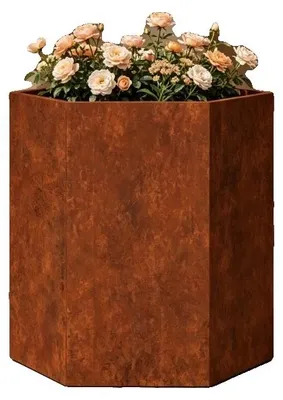 Produktbild von Pflanzkasten, Wetterfestes Stahl, 40×40×45 cm, Sechseckiges Design, Rostfarbener Finish, Gute Luftzirkulation