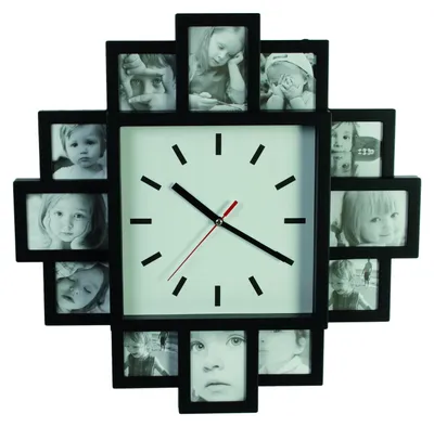 Image de Horloge mural avec 12 cadres photo et finition antique