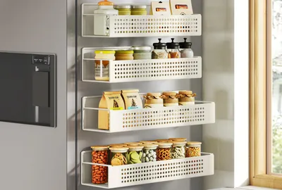 Produktbild von SONGMICS Gewürzregal magnetisch, 4er Set, Magnetregal, Gewürz Organizer – Cremeweiß