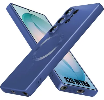 Image de Coque pour Samsung Galaxy S26 Ultra, Protection Silicone avec Anneau Magnétique Intégré - Bleu Marine