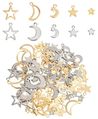 100er-Pack Stern-Mond-Anhänger aus Edelstahl, 10 Stile