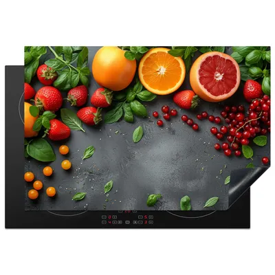 Produktbild von KitchenYeah© Herdabdeckplatte Obst - Bunt - Konkret , 76x51cm, Küche Deko, Glaskeramikkochfeld Herdabdeckung, Abdeckplatte fùr Kochfeld