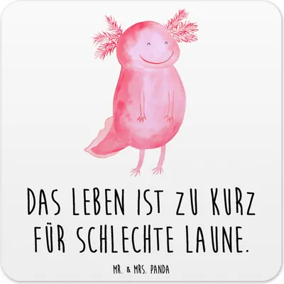 Produktbild von Mr. & Mrs. Panda Tischuntersetzer Axolotl Glücklich 10er Set - Weiß - Geschenk, Lurch, Motivationsspruch, Untersetzer für Gläser, Glas-Untersetzer, Motivation, Coaster