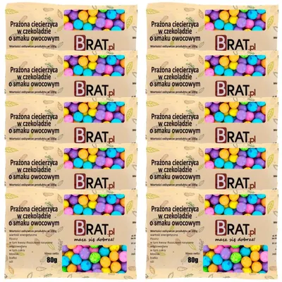 Zdjęcie produktu dla Prażona ciecierzyca w czekoladzie o smaku owocowym 10 x 80g