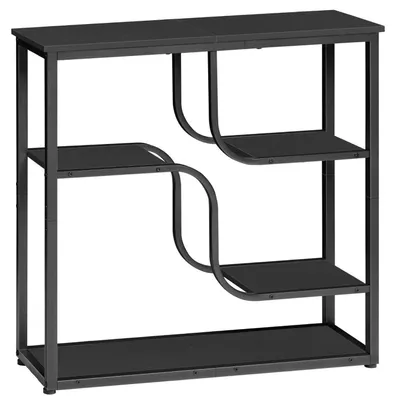 Zdjęcie produktu dla Wąski stolik konsolowy, 5 półek, czarny, metal, płyta wiórowa, styl retro-industrialny