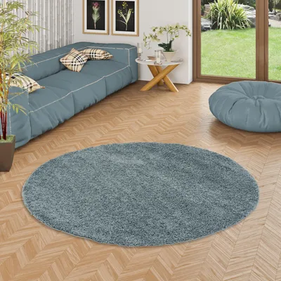 Produktbild von Hochflor Langflor Shaggy Teppich Fluffy Blau Rund, Größe:200 cm Rund