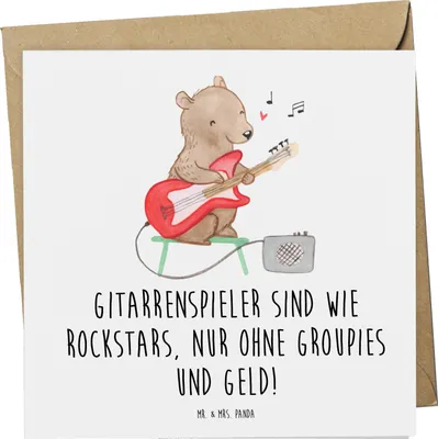 Produktbild von Mr. & Mrs. Panda Grußkarte Gitarre Helden - Weiß - Geschenk, Musik, Lernen, Instrument, faltkarte, Freiheit, Klappkarte, Glückwunschkarte, Abenteuer, doppelkarte, Liebe