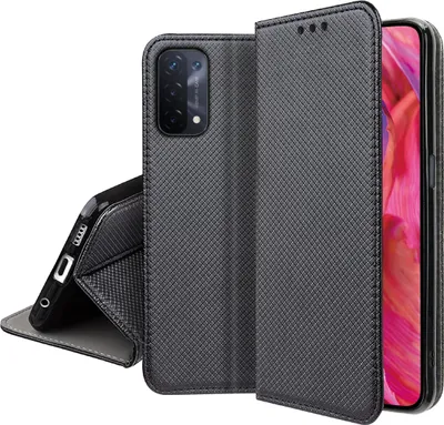 Zdjęcie produktu dla Etui z klapką do Oppo A54 5G | A74 5G Zamykane Czarne Futerał + Szkło 9H