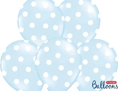 Zdjęcie produktu dla Balony Strong, Niebieskie Pastel w białe Kropki, 30cm, 6 szt.