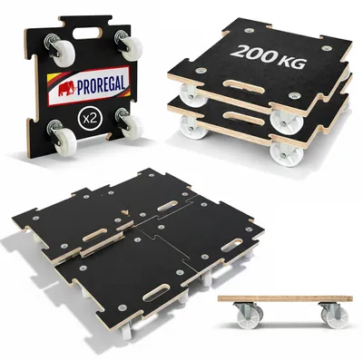 Produktbild von Mega Deal 2x Profi Transportroller HERCULES | BxT 39x39 cm | Traglast 200 kg | 4 Gummirollen & Griff | Siebdruckplatte | 2 Stück | Rollbrett Modular für Pflanzen Möbel Möbelroller Transporthilfe Puzzle für Umzug Werkstatt