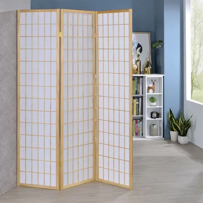Produktbild von Paravent aus Holzrahmen mit Reispapier, weiß - Raumteiler im Japanischen Stil, Spanische Wand , Raumteiler Trennwand, japandi