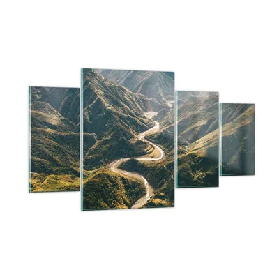 Produktbild von Bilder auf glas - 4 Teile - Berge Weg Wald - 160x90cm - Glasbilder - Wandbilder - Bilder - zum Aufhängen bereit - Wanddekoration aus Glas - Glas Bilder - Wandbild auf Glas - GDL160x90-4700