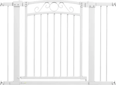 Image de Barrière pour chiens - Barrière de sécurité en métal pour portes et escaliers - Largeur réglable 76-104 cm - 2 extensions - Blanc