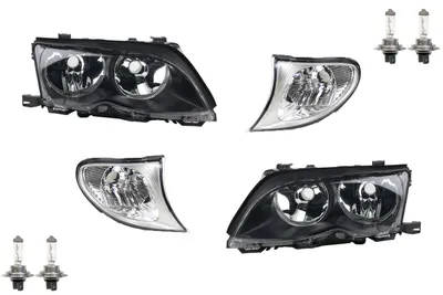 Zdjęcie produktu dla Johns, reflektory pasujące do BMW 3 czarne E46 od 01-05 zestaw + H7-H7 Li. Re + kierunkowskaz