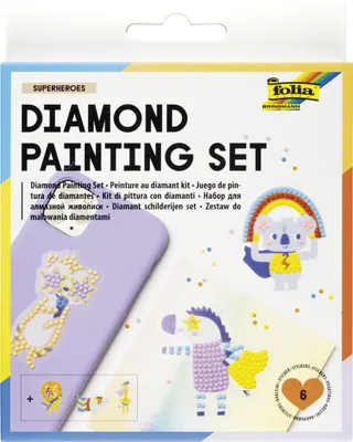 Produktbild von folia 31804 - Diamond Painting Set SUPERHEROES, Sticker mit Superhelden-Motiven und Zubehör, Bastelset zum Gestalten von Aufklebern mit Glitzersteinchen
