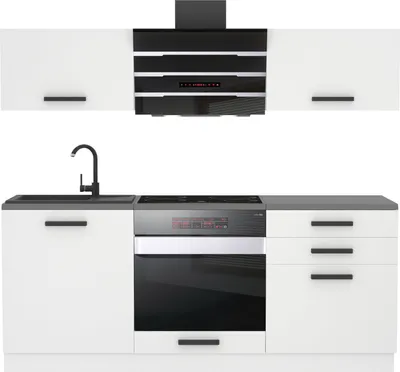Produktbild von b-belini-group Einbauküche Sophia, Weiß matt, Vollausstattung, 8-teilig, ohne Elektrogeräte, mit Hänge- und Unterschränken, Arbeitsplatten, Spanplatte, Soft-Close System, PRO+ System mit ABS-Polymerkante