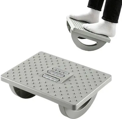 Produktbild von Fußstütze für den Schreibtisch, ergonomisch – grau – mit Massagefläche – entlastet die Beine