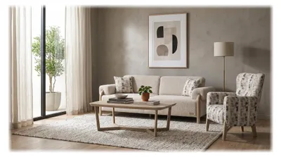 Immagine prodotto di Divano componibile a 3 posti, colore beige, tessuto bouclé, design moderno