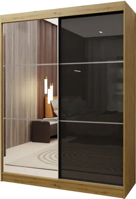 Produktbild von Masseno Schiebetürenschrank VITALE 150 cm Kleiderschrank Schlafzimmer Schrank 2-türig mit Spiegel und Lacobel Eiche Artisan